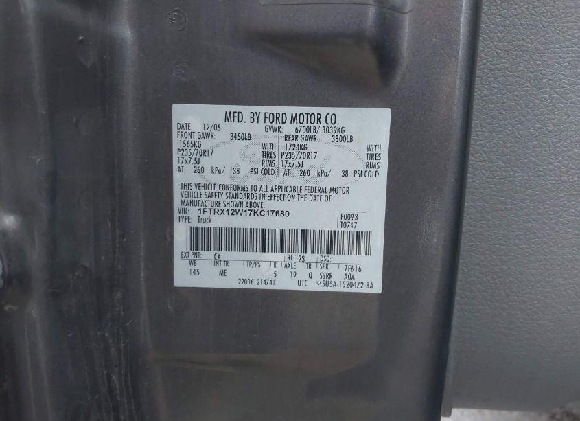 Photo 9 of 2007 Ford F-150 STX/XL/XLT (VIN 1FTRX12W17KC17680)