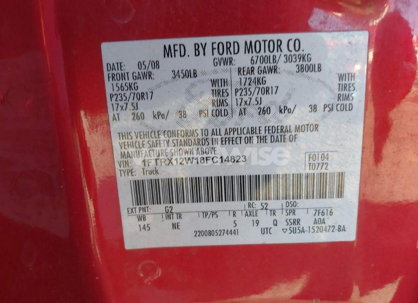 Photo 9 of 2008 Ford F-150 FX2/STX/XL/XLT (VIN 1FTRX12W18FC14823)