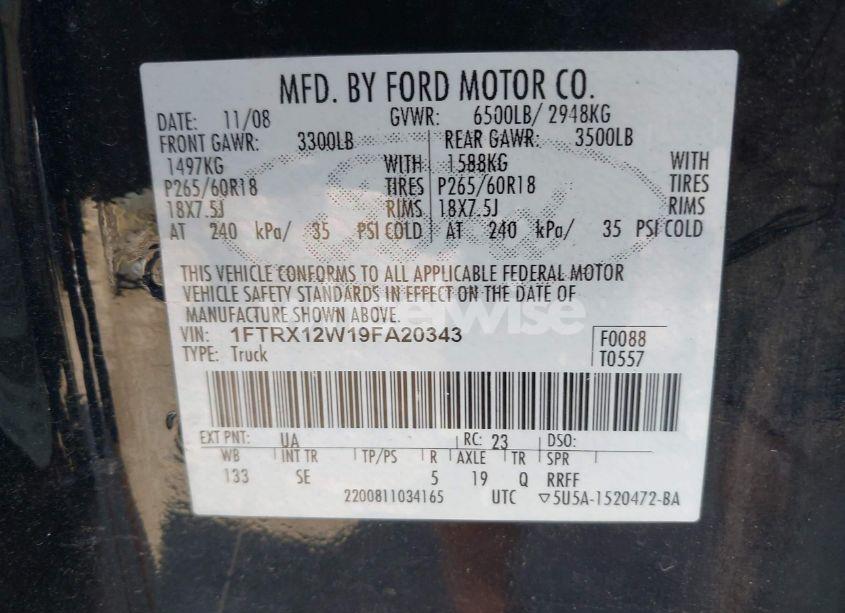 Photo 9 of 2009 Ford F-150 STX/XL (VIN 1FTRX12W19FA20343)