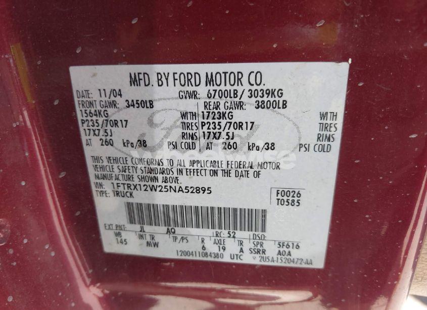 Photo 9 of 2005 Ford F-150 STX/XL/XLT (VIN 1FTRX12W25NA52895)