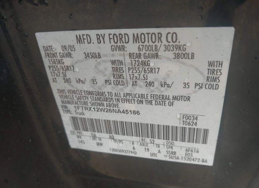 Photo 9 of 2006 Ford F-150 STX/XL/XLT (VIN 1FTRX12W26NA45186)