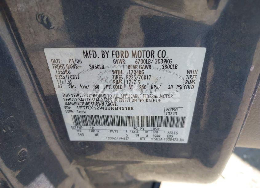 Photo 9 of 2006 Ford F-150 STX/XL/XLT (VIN 1FTRX12W26NB45188)