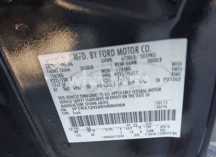 Photo 9 of 2006 Ford F-150 STX/XL/XLT (VIN 1FTRX12W26NB80068)