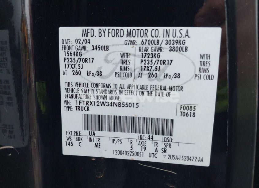 Photo 9 of 2004 Ford F-150 STX/XL/XLT (VIN 1FTRX12W34NB55015)