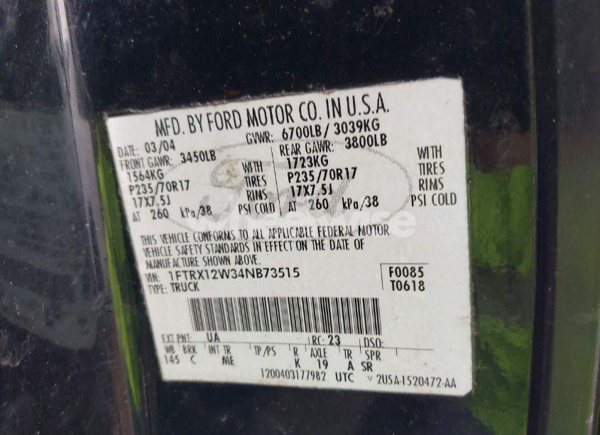 Photo 9 of 2004 Ford F-150 STX/XL/XLT (VIN 1FTRX12W34NB73515)