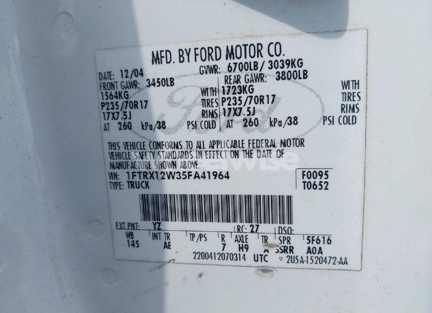 Photo 9 of 2005 Ford F-150 STX/XL/XLT (VIN 1FTRX12W35FA41964)