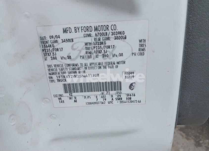 Photo 9 of 2005 Ford F-150 STX/XL/XLT (VIN 1FTRX12W35NA11708)