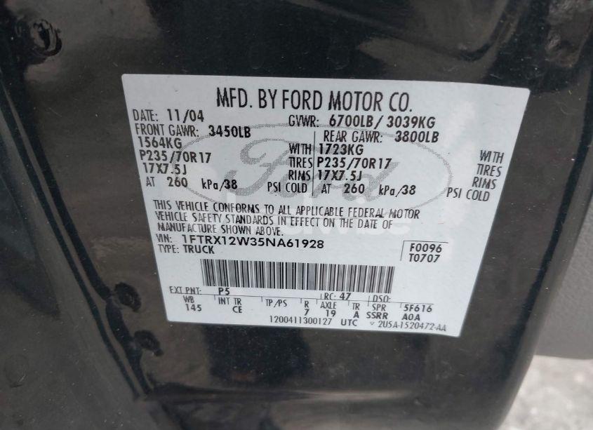 Photo 9 of 2005 Ford F-150 STX/XL/XLT (VIN 1FTRX12W35NA61928)