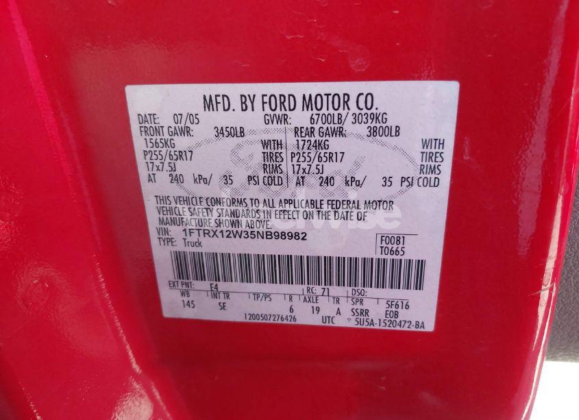 Photo 9 of 2005 Ford F-150 STX/XL/XLT (VIN 1FTRX12W35NB98982)