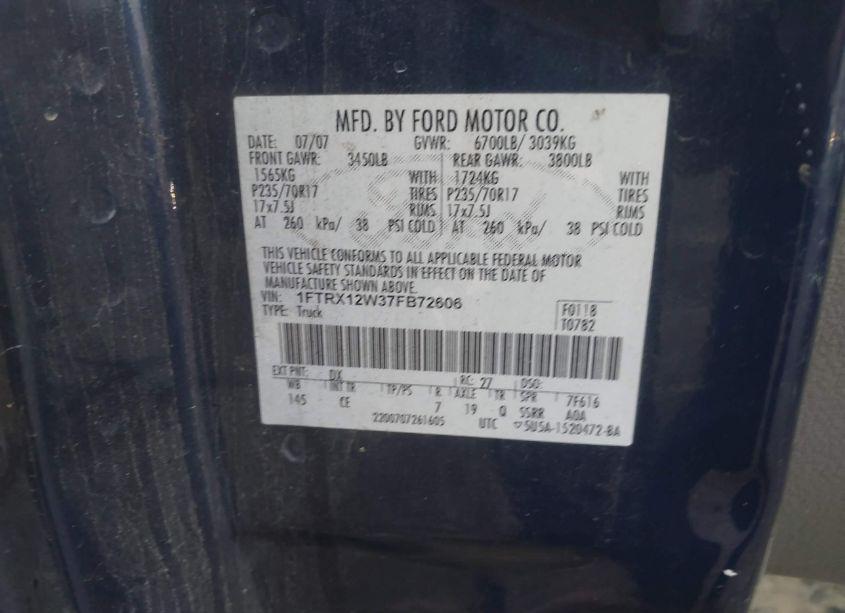 Photo 9 of 2007 Ford F-150 STX/XL/XLT (VIN 1FTRX12W37FB72606)