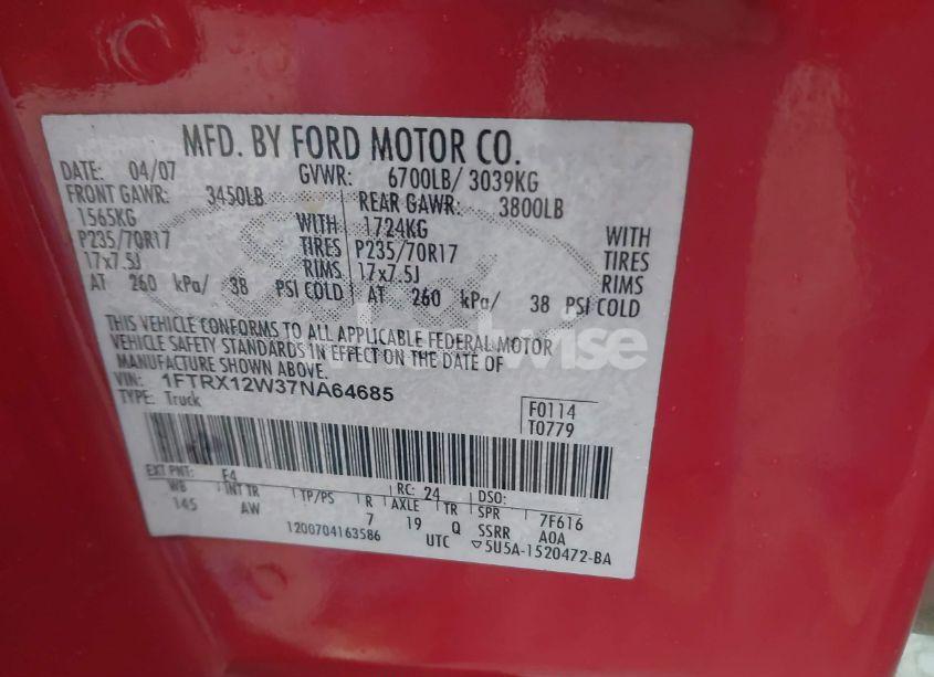 Photo 9 of 2007 Ford F-150 STX/XL/XLT (VIN 1FTRX12W37NA64685)