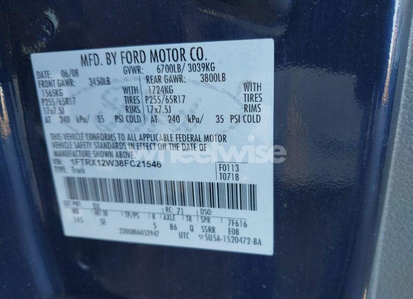 Photo 9 of 2008 Ford F-150 FX2/STX/XL/XLT (VIN 1FTRX12W38FC21546)