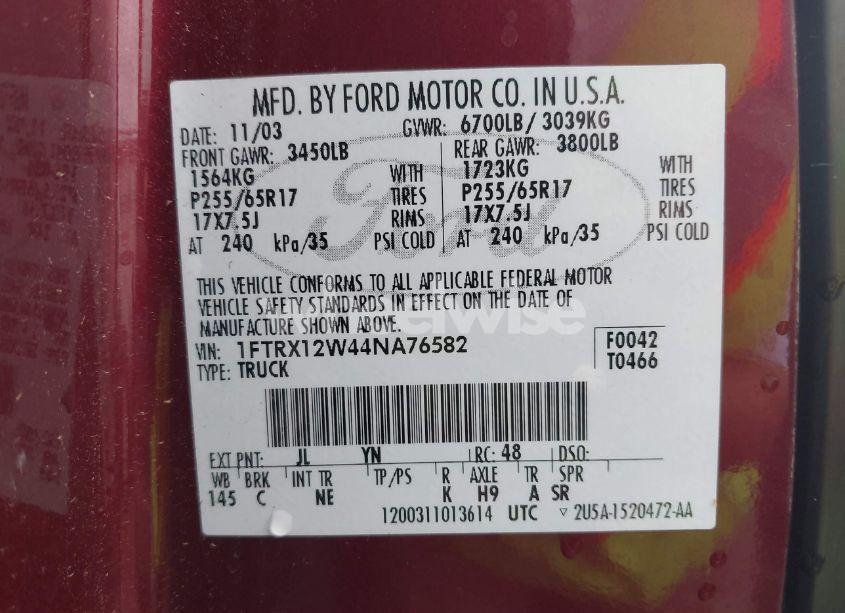 Photo 9 of 2004 Ford F-150 STX/XL/XLT (VIN 1FTRX12W44NA76582)