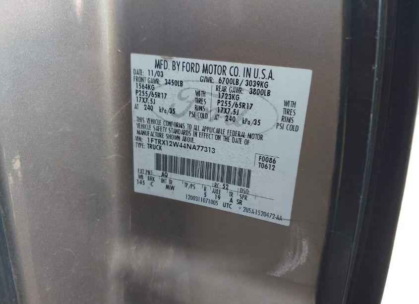 Photo 9 of 2004 Ford F-150 STX/XL/XLT (VIN 1FTRX12W44NA77313)