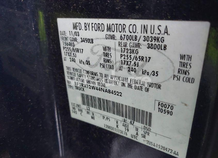 Photo 9 of 2004 Ford F-150 STX/XL/XLT (VIN 1FTRX12W44NA84522)