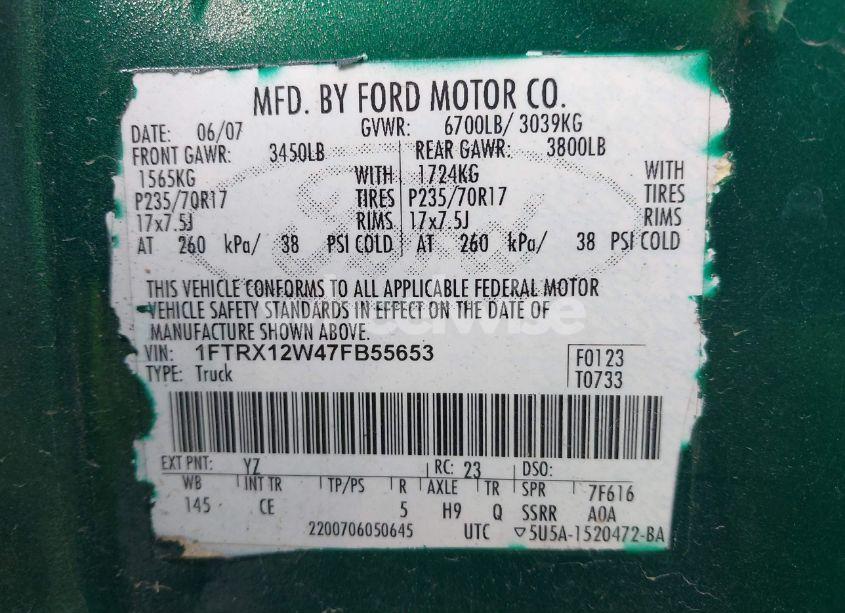 Photo 9 of 2007 Ford F-150 STX/XL/XLT (VIN 1FTRX12W47FB55653)