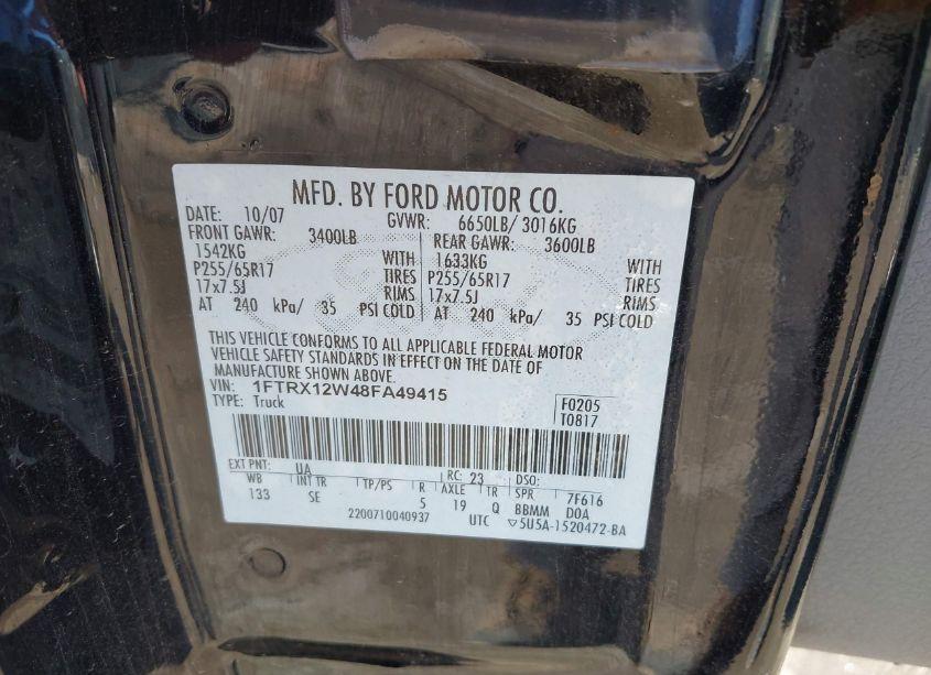 Photo 9 of 2008 Ford F-150 FX2/STX/XL/XLT (VIN 1FTRX12W48FA49415)