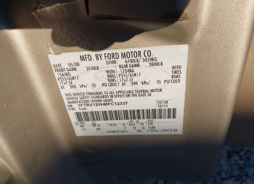 Photo 9 of 2008 Ford F-150 FX2/STX/XL/XLT (VIN 1FTRX12W48FC12337)