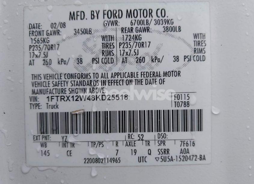 Photo 9 of 2008 Ford F-150 FX2/STX/XL/XLT (VIN 1FTRX12W48KD25518)