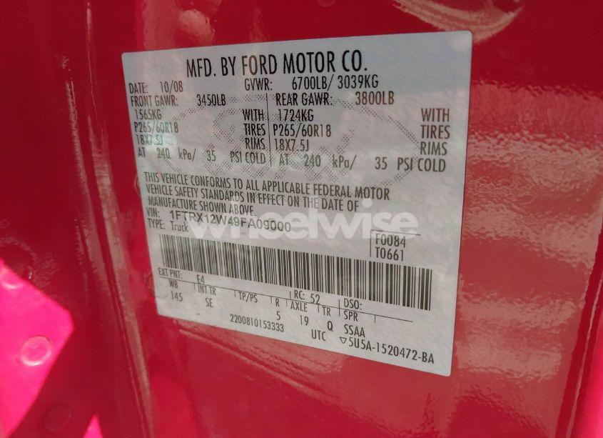 Photo 9 of 2009 Ford F-150 STX/XL (VIN 1FTRX12W49FA09000)