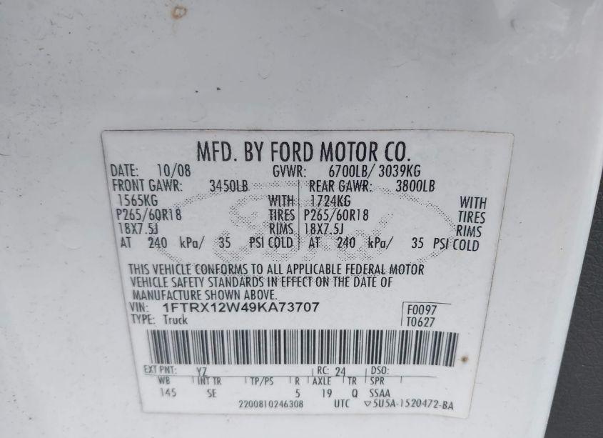 Photo 9 of 2009 Ford F-150 STX/XL (VIN 1FTRX12W49KA73707)