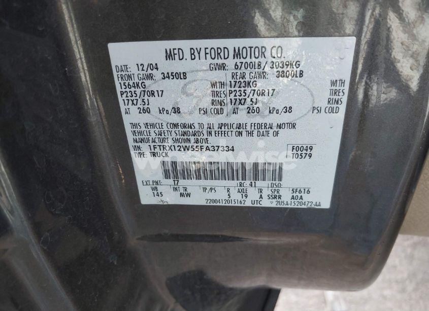 Photo 9 of 2005 Ford F-150 STX/XL/XLT (VIN 1FTRX12W55FA37334)