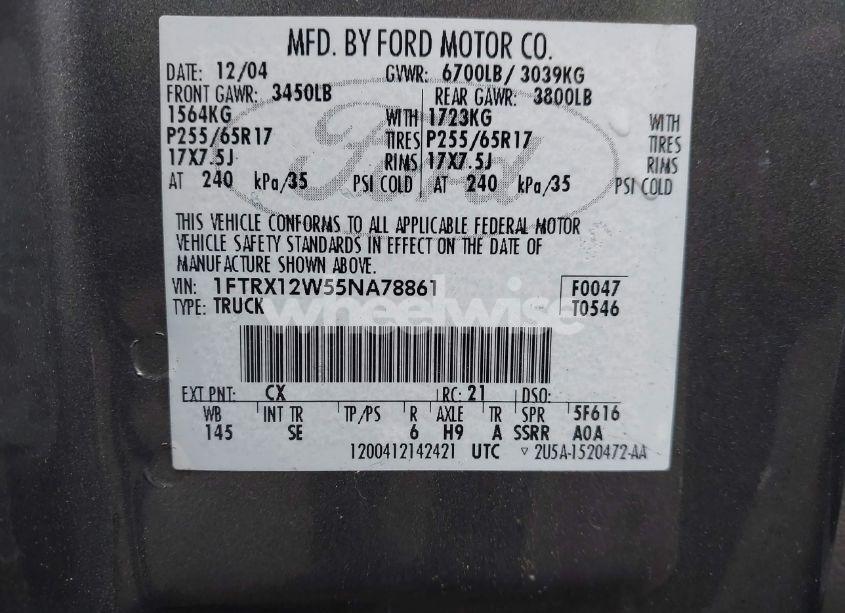 Photo 9 of 2005 Ford F-150 STX/XL/XLT (VIN 1FTRX12W55NA78861)