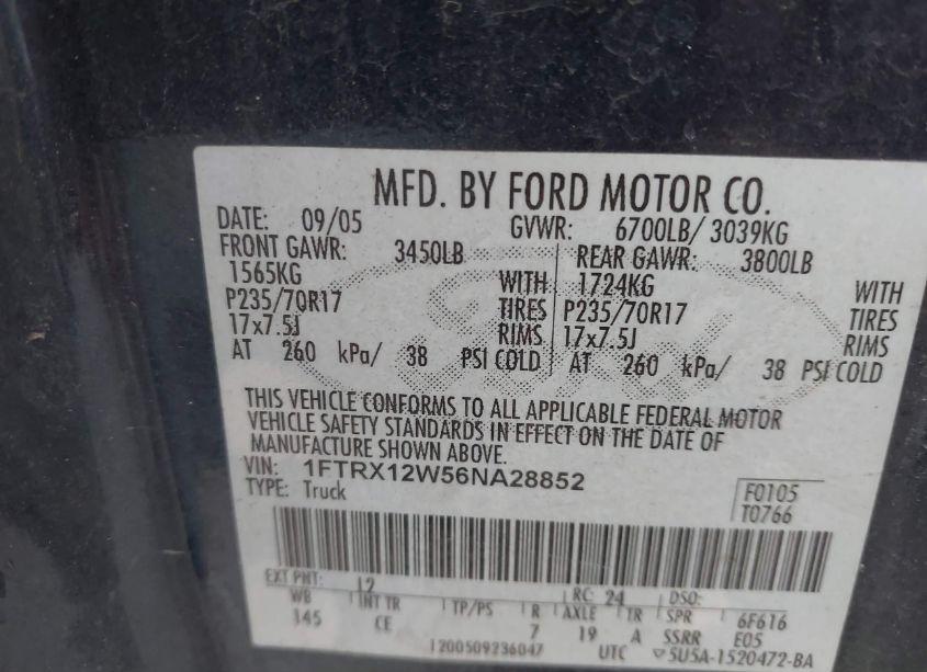 Photo 9 of 2006 Ford F-150 STX/XL/XLT (VIN 1FTRX12W56NA28852)