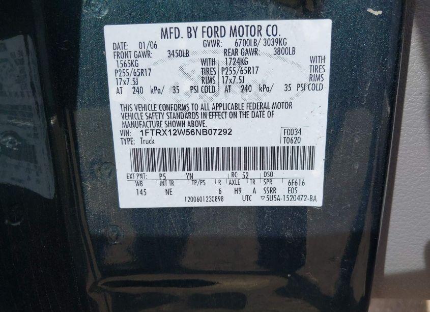 Photo 9 of 2006 Ford F-150 STX/XL/XLT (VIN 1FTRX12W56NB07292)