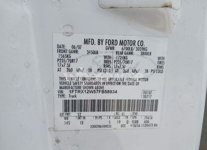 Photo 9 of 2007 Ford F-150 STX/XL/XLT (VIN 1FTRX12W57FB58934)