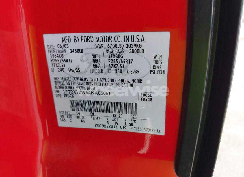 Photo 9 of 2004 Ford F-150 STX/XL/XLT (VIN 1FTRX12W64NA05061)