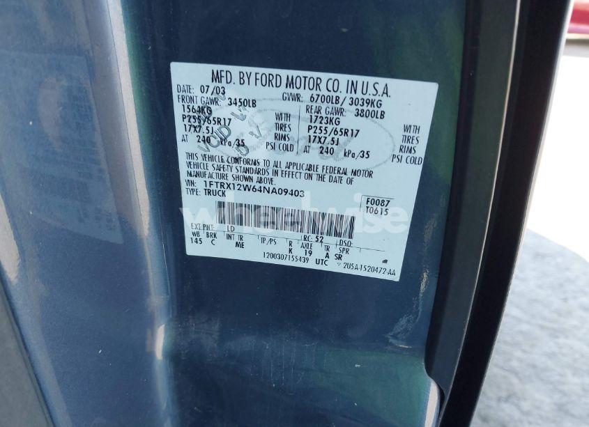 Photo 9 of 2004 Ford F-150 STX/XL/XLT (VIN 1FTRX12W64NA09403)