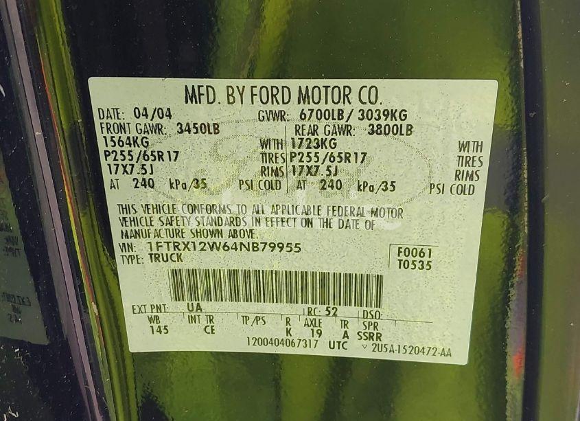 Photo 9 of 2004 Ford F-150 STX/XL/XLT (VIN 1FTRX12W64NB79955)