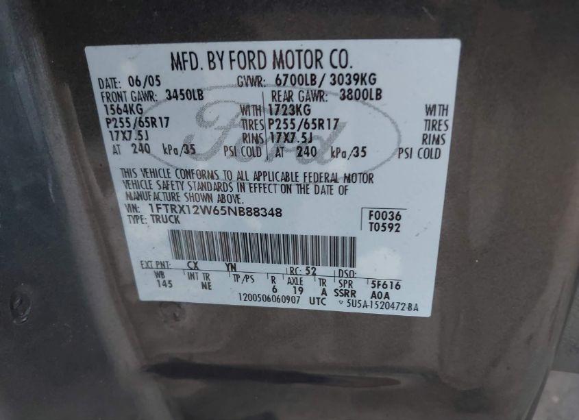 Photo 9 of 2005 Ford F-150 STX/XL/XLT (VIN 1FTRX12W65NB88348)