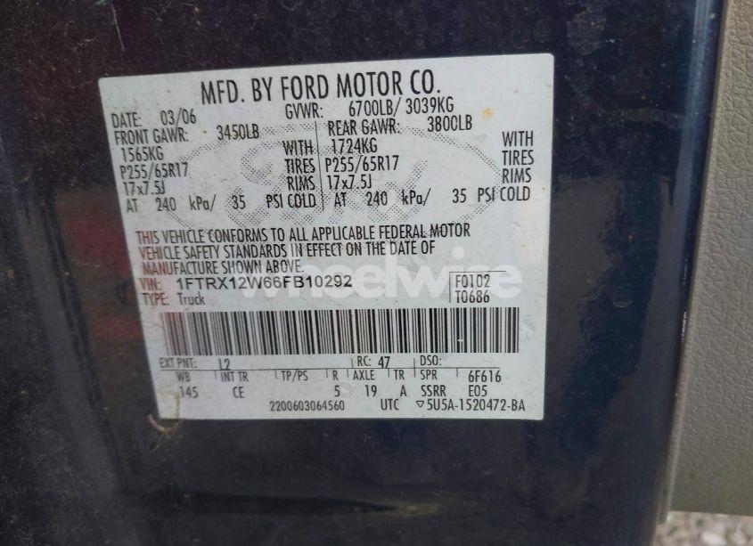 Photo 9 of 2006 Ford F-150 STX/XL/XLT (VIN 1FTRX12W66FB10292)