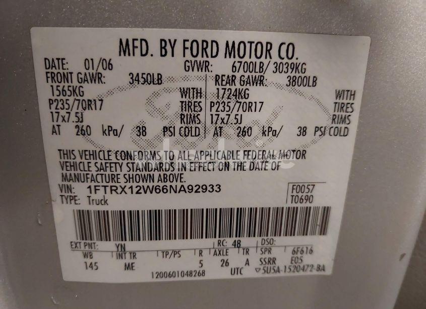 Photo 9 of 2006 Ford F-150 STX/XL/XLT (VIN 1FTRX12W66NA92933)