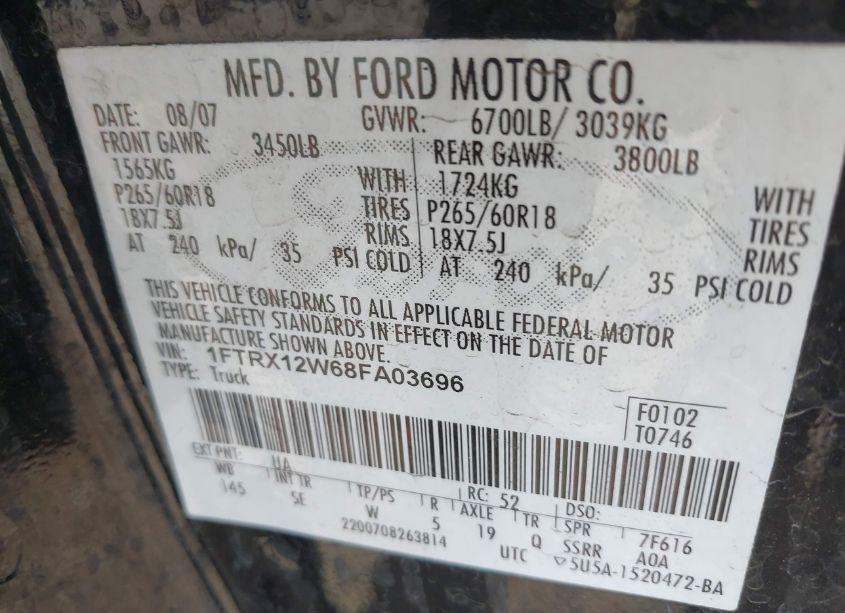 Photo 9 of 2008 Ford F-150 FX2/STX/XL/XLT (VIN 1FTRX12W68FA03696)