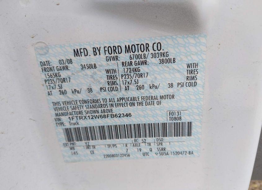 Photo 9 of 2008 Ford F-150 FX2/STX/XL/XLT (VIN 1FTRX12W68FB62346)