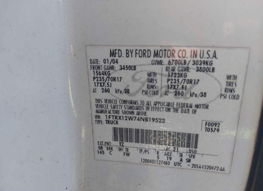 Photo 9 of 2004 Ford F-150 STX/XL/XLT (VIN 1FTRX12W74NB19523)