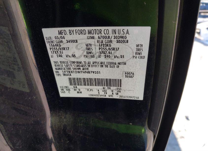 Photo 9 of 2004 Ford F-150 STX/XL/XLT (VIN 1FTRX12W74NB79351)