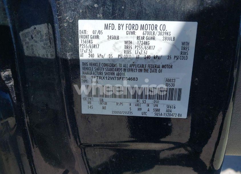 Photo 9 of 2005 Ford F-150 STX/XL/XLT (VIN 1FTRX12W75FB64683)