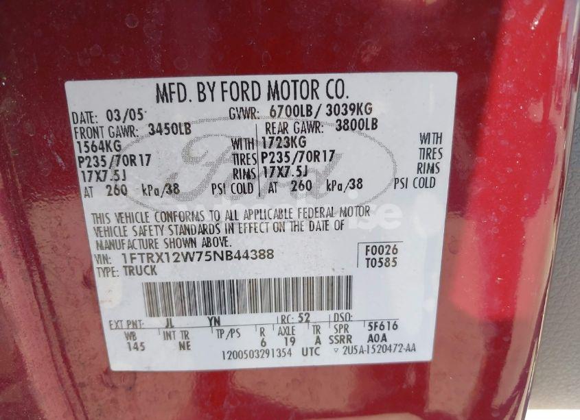 Photo 9 of 2005 Ford F-150 STX/XL/XLT (VIN 1FTRX12W75NB44388)