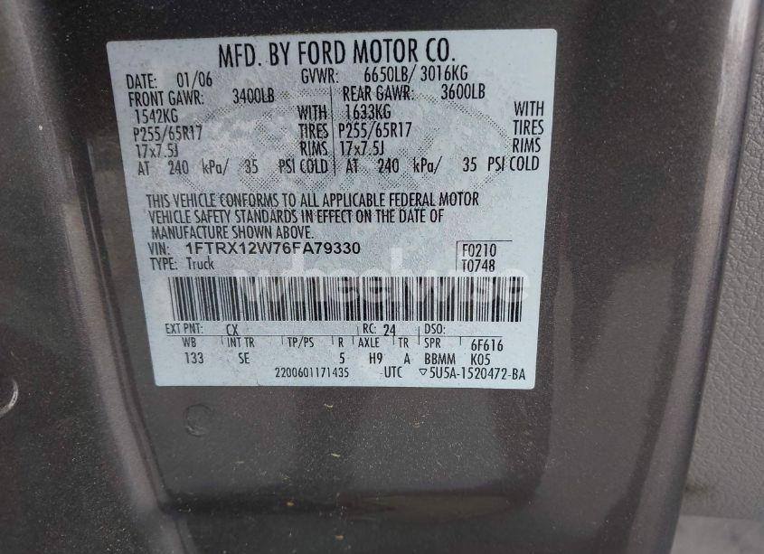 Photo 9 of 2006 Ford F-150 STX/XL/XLT (VIN 1FTRX12W76FA79330)