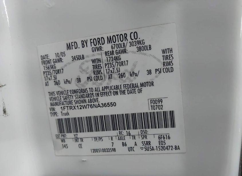 Photo 9 of 2006 Ford F-150 STX/XL/XLT (VIN 1FTRX12W76NA36550)