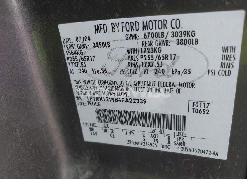 Photo 9 of 2004 Ford F-150 STX/XL/XLT (VIN 1FTRX12W84FA22339)