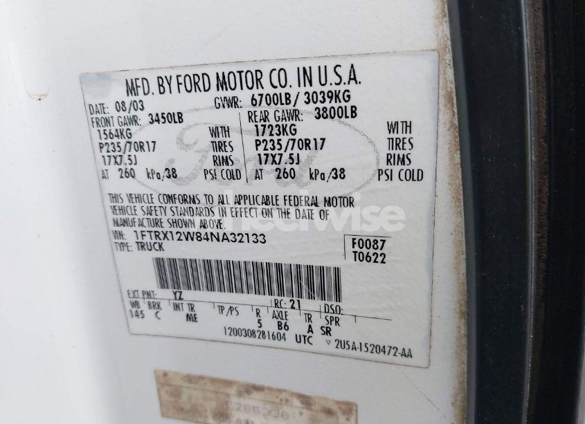 Photo 9 of 2004 Ford F-150 STX/XL/XLT (VIN 1FTRX12W84NA32133)