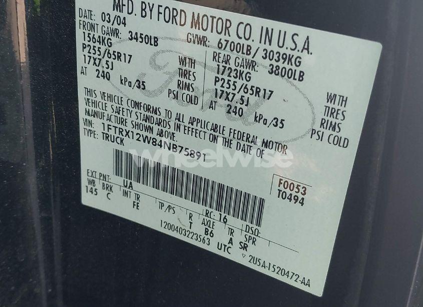 Photo 9 of 2004 Ford F-150 STX/XL/XLT (VIN 1FTRX12W84NB75891)