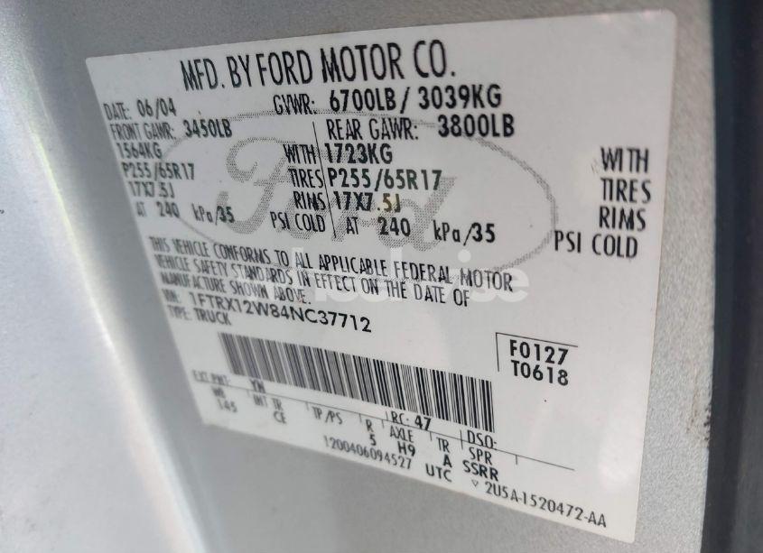 Photo 9 of 2004 Ford F-150 STX/XL/XLT (VIN 1FTRX12W84NC37712)