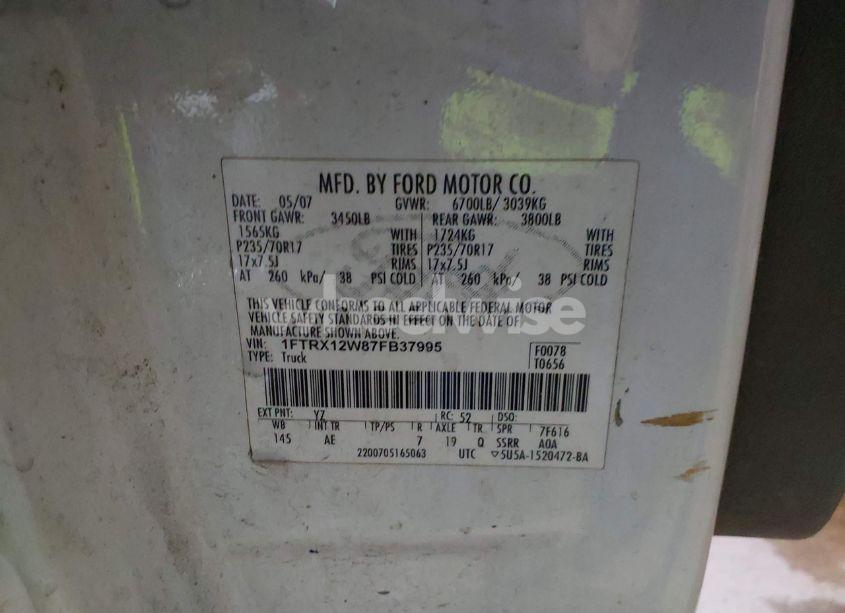 Photo 9 of 2007 Ford F-150 STX/XL/XLT (VIN 1FTRX12W87FB37995)