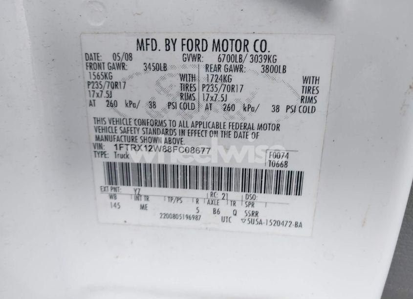 Photo 9 of 2008 Ford F-150 FX2/STX/XL/XLT (VIN 1FTRX12W88FC08677)